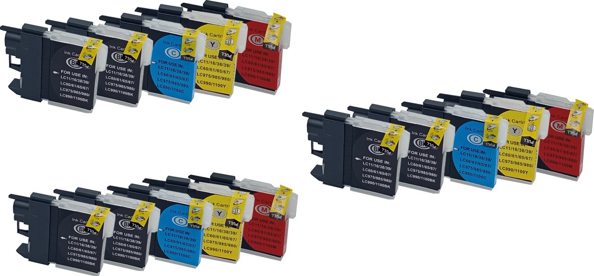 KATRIZ huismerk inkt voor|Brother /LC980/LC985/LC1100/LC1100H| 6xblack+3x Cyan +3x Magenta + 3x Yellow|29ml | ( 15stuks)